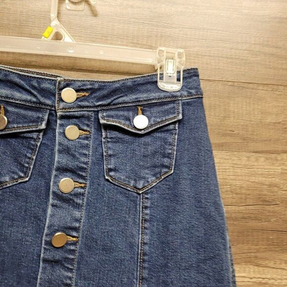 Loft Jean Mini Skirt Size 0 Womens Blue Denim Button Front High Rise Medium Wash - Picture 7 of 14